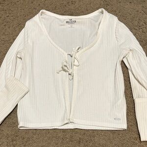 USED Hollister Women's White Ribbed Button Down Shirt